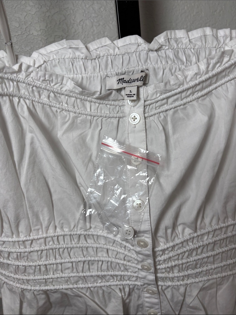 Madewell White Smocked Off-Shoulder Button Front Camisole